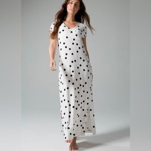 Soma Lounge Sleepwear Pajamas White dress with Nave Blue Polka Dot Brand New NWT